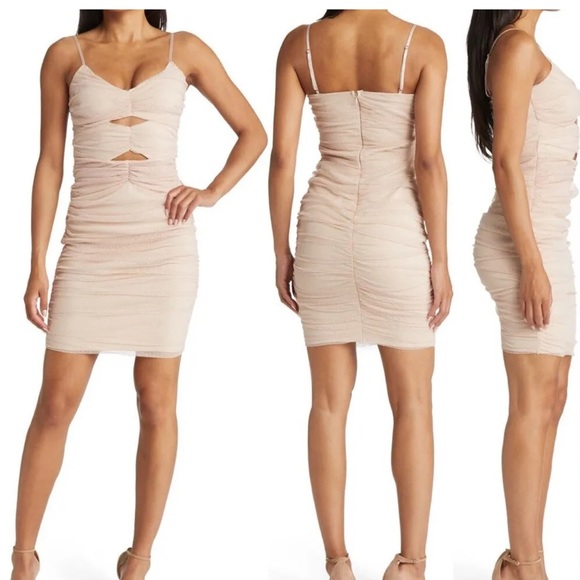 Posh Outlook Blush Swiss Dot Cutout Bodycon Dress - Picture 2 of 5